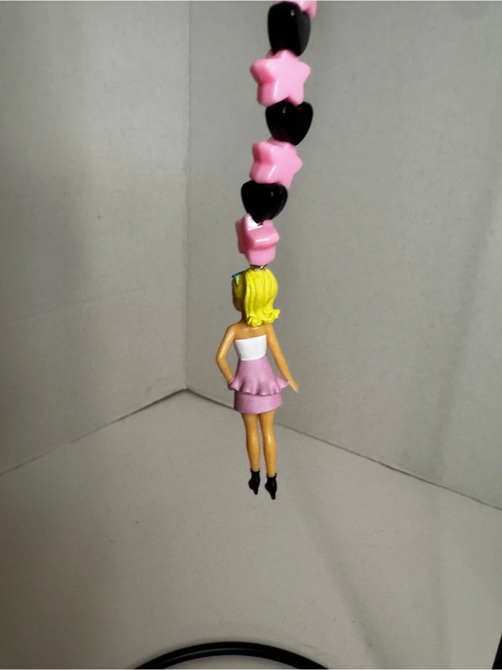 Barbie Pink & Black Star Bead Keychain with Doll Charm